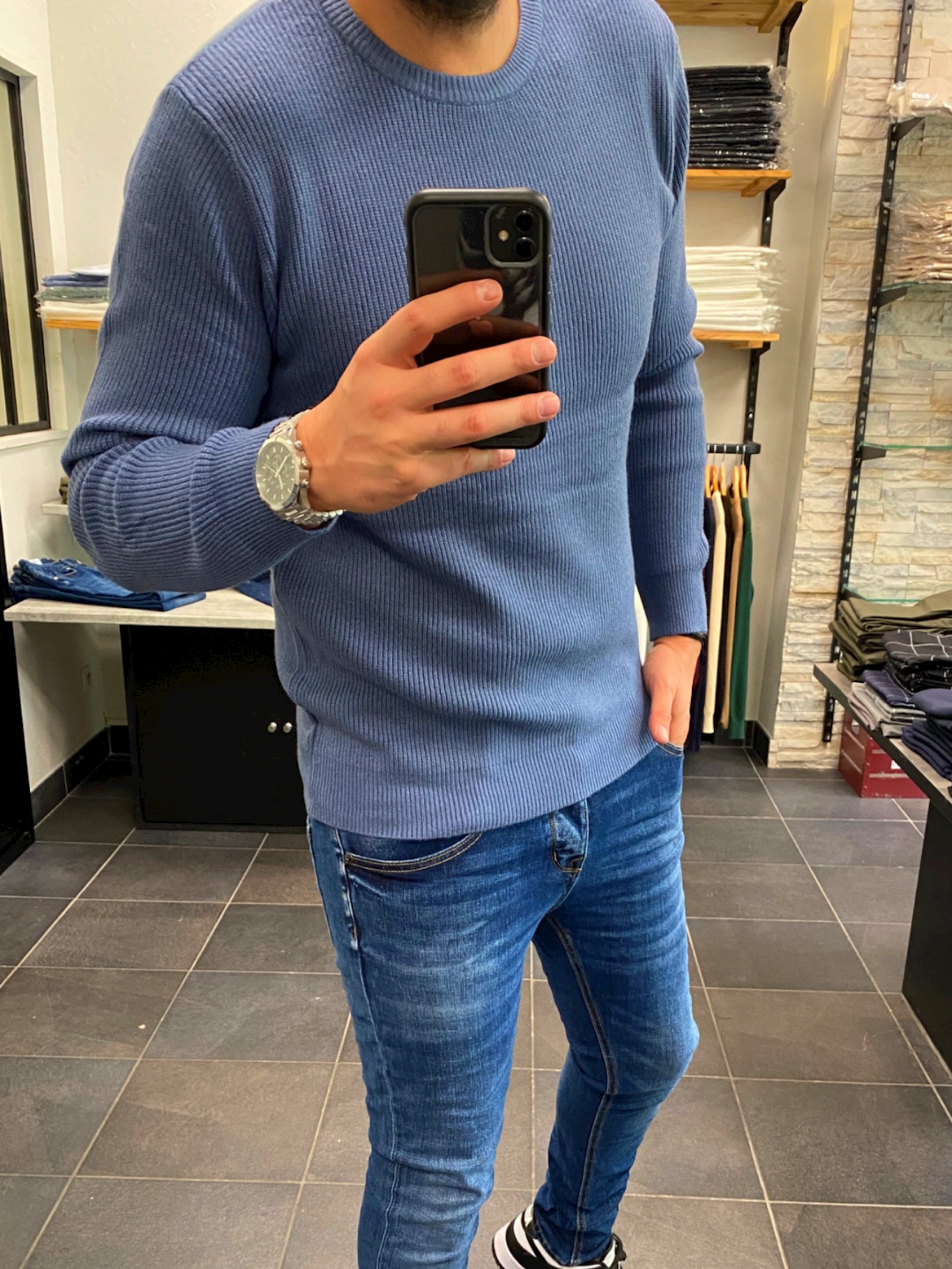 Pull Cotelé Bleu