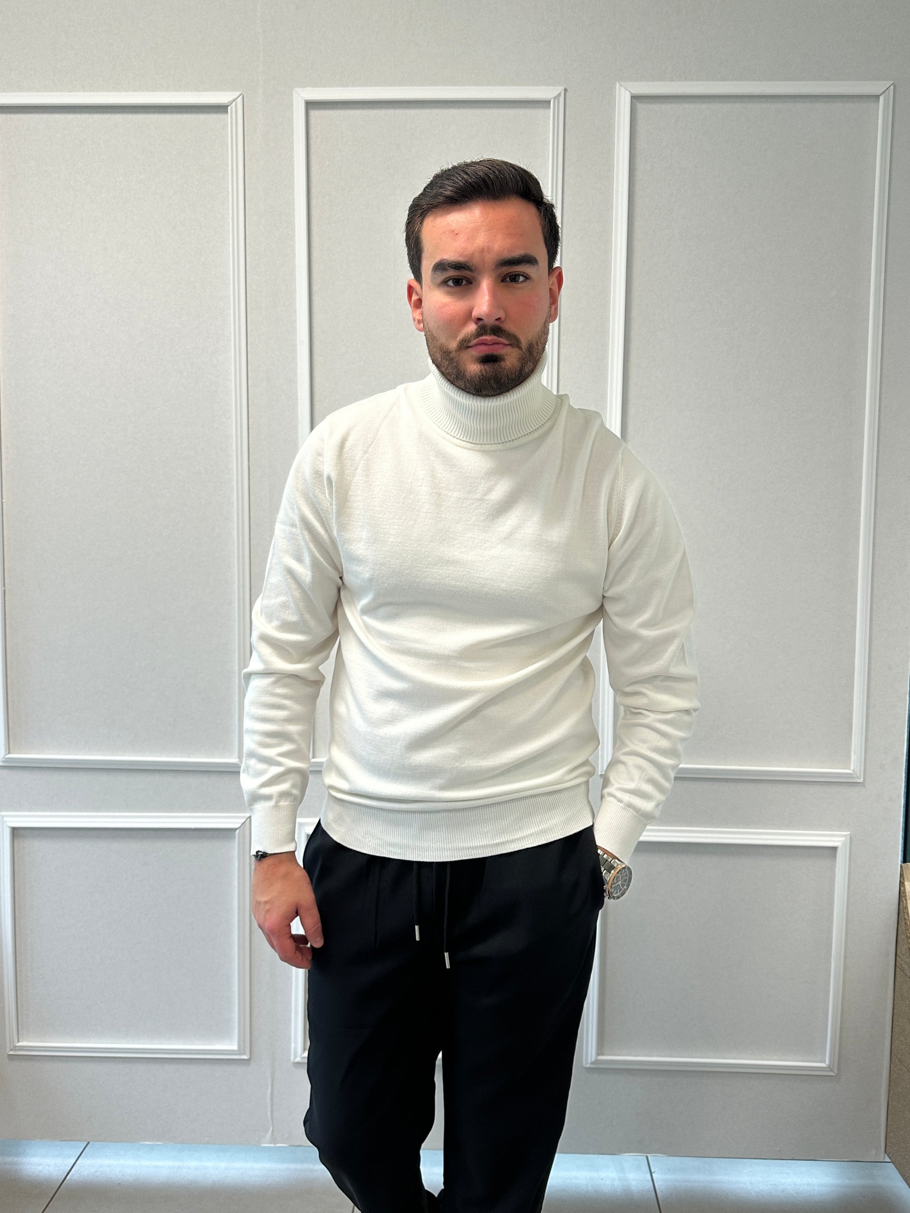 Pull Col Roulé Blanc