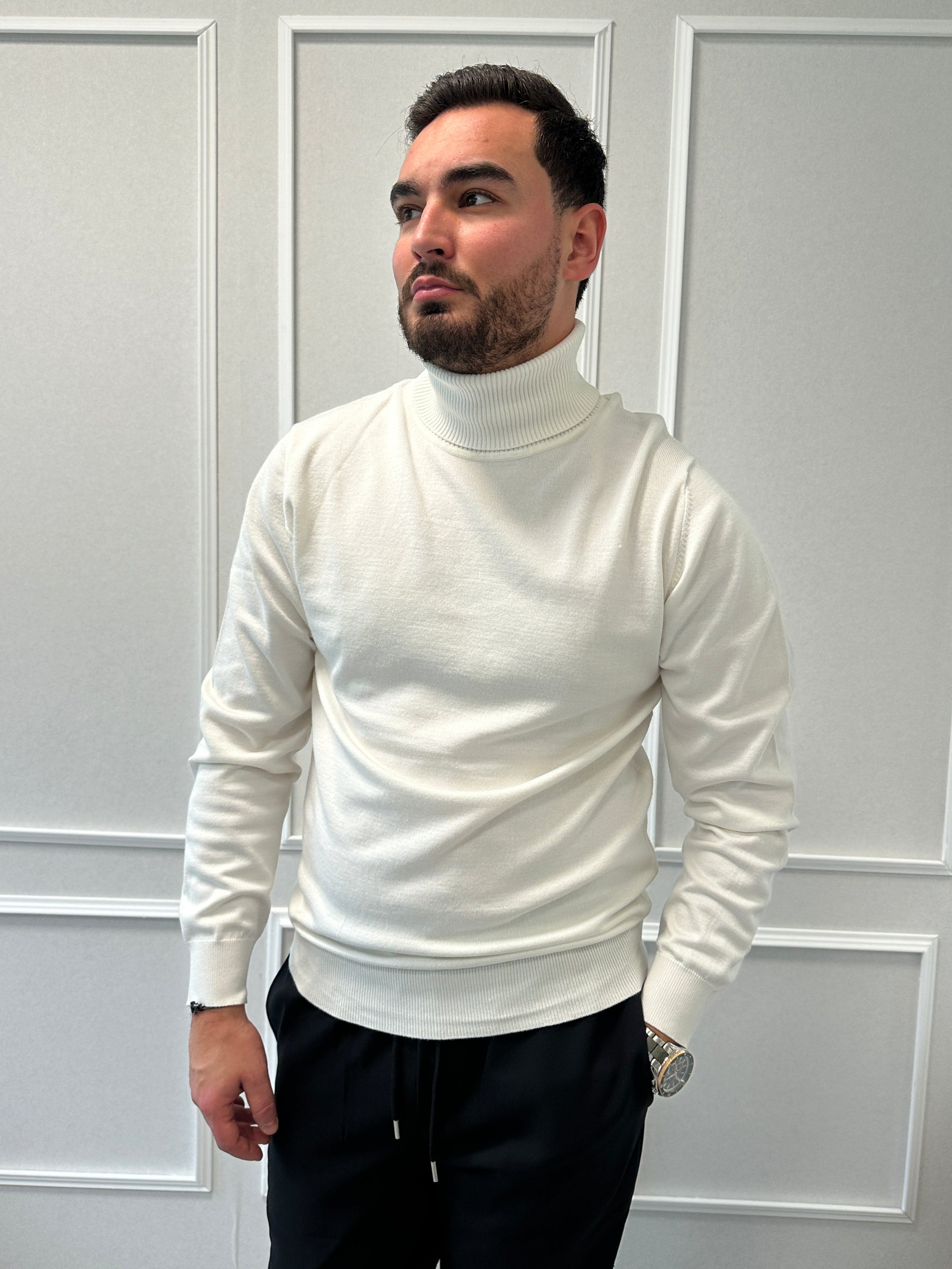 Pull Col Roulé Blanc