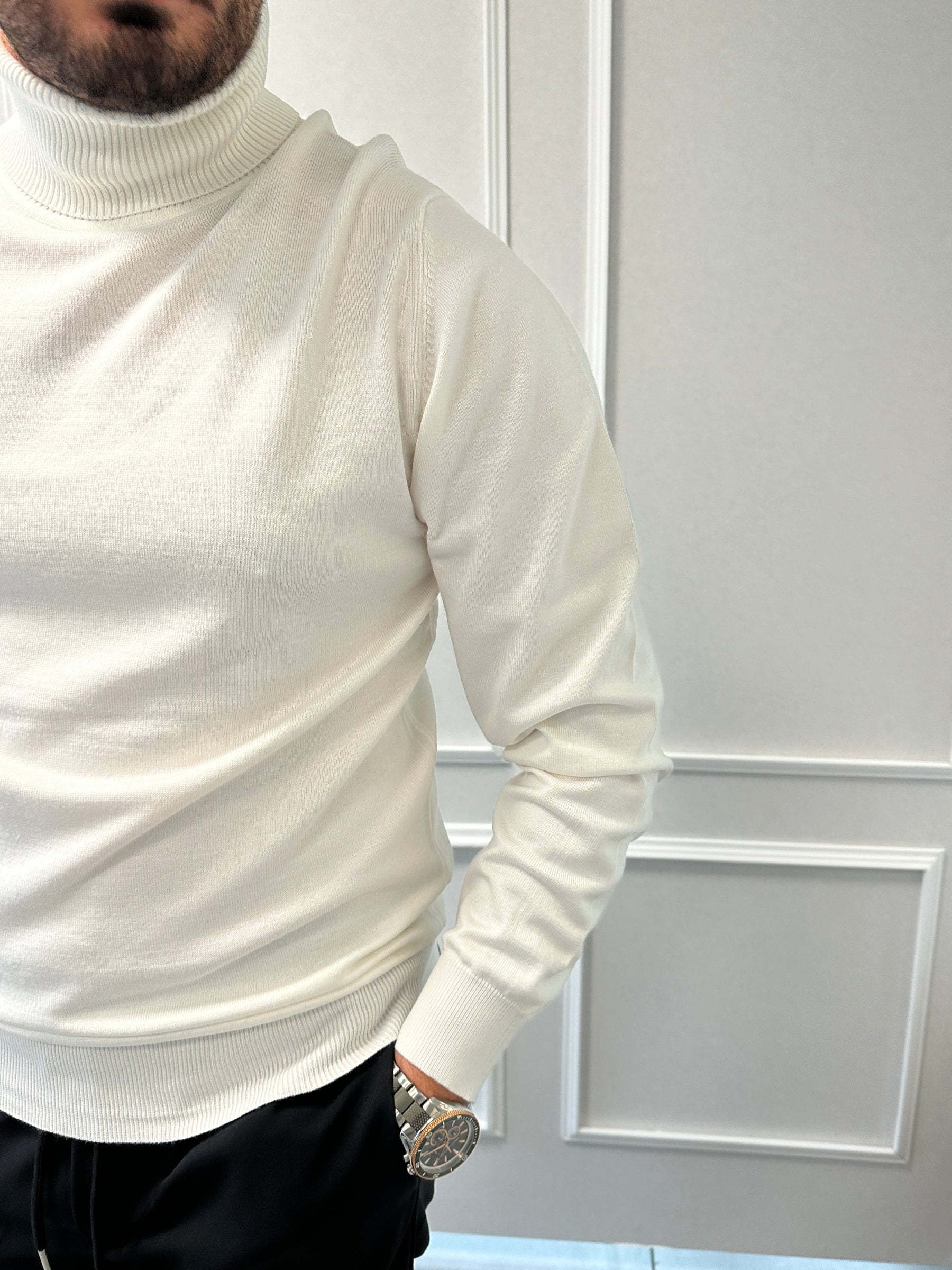 Pull Col Roulé Blanc