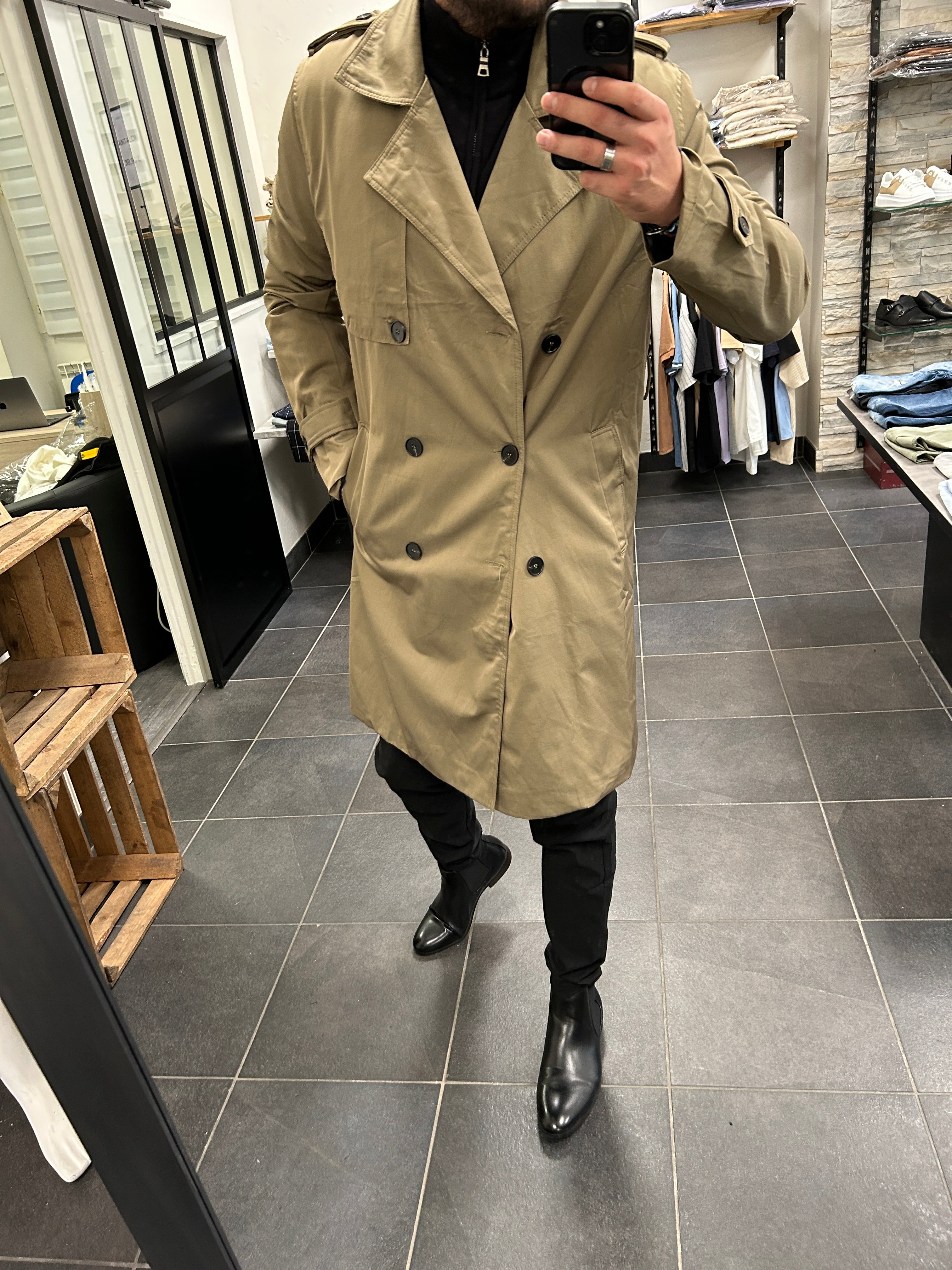 Veste Trench en coton avec Liberty - JOHAN Kaki clair