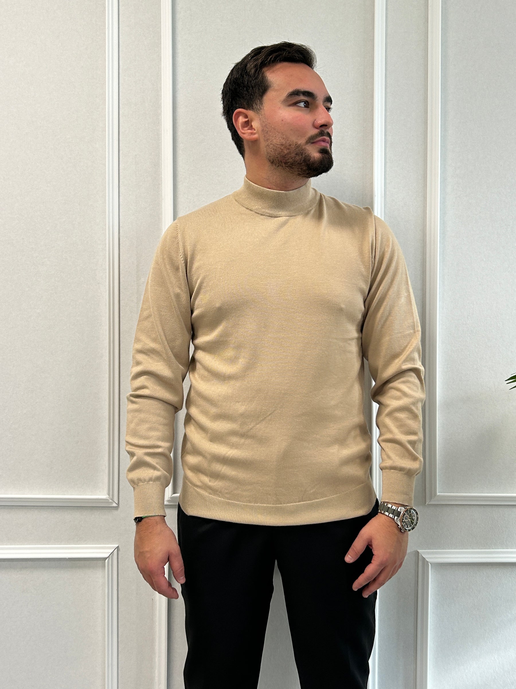 Pull Col Cheminé Beige