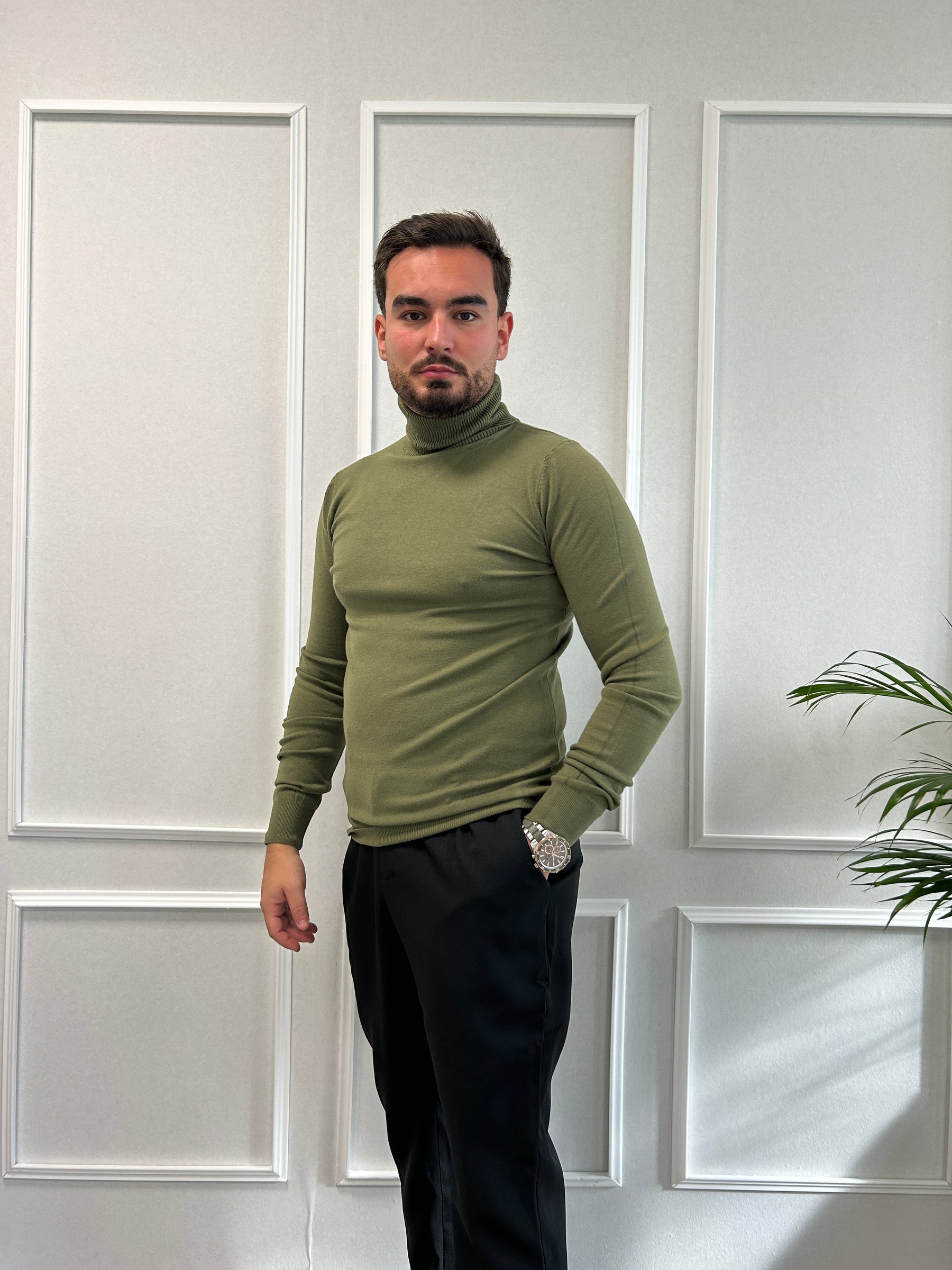 Pull Col Roulé Vert