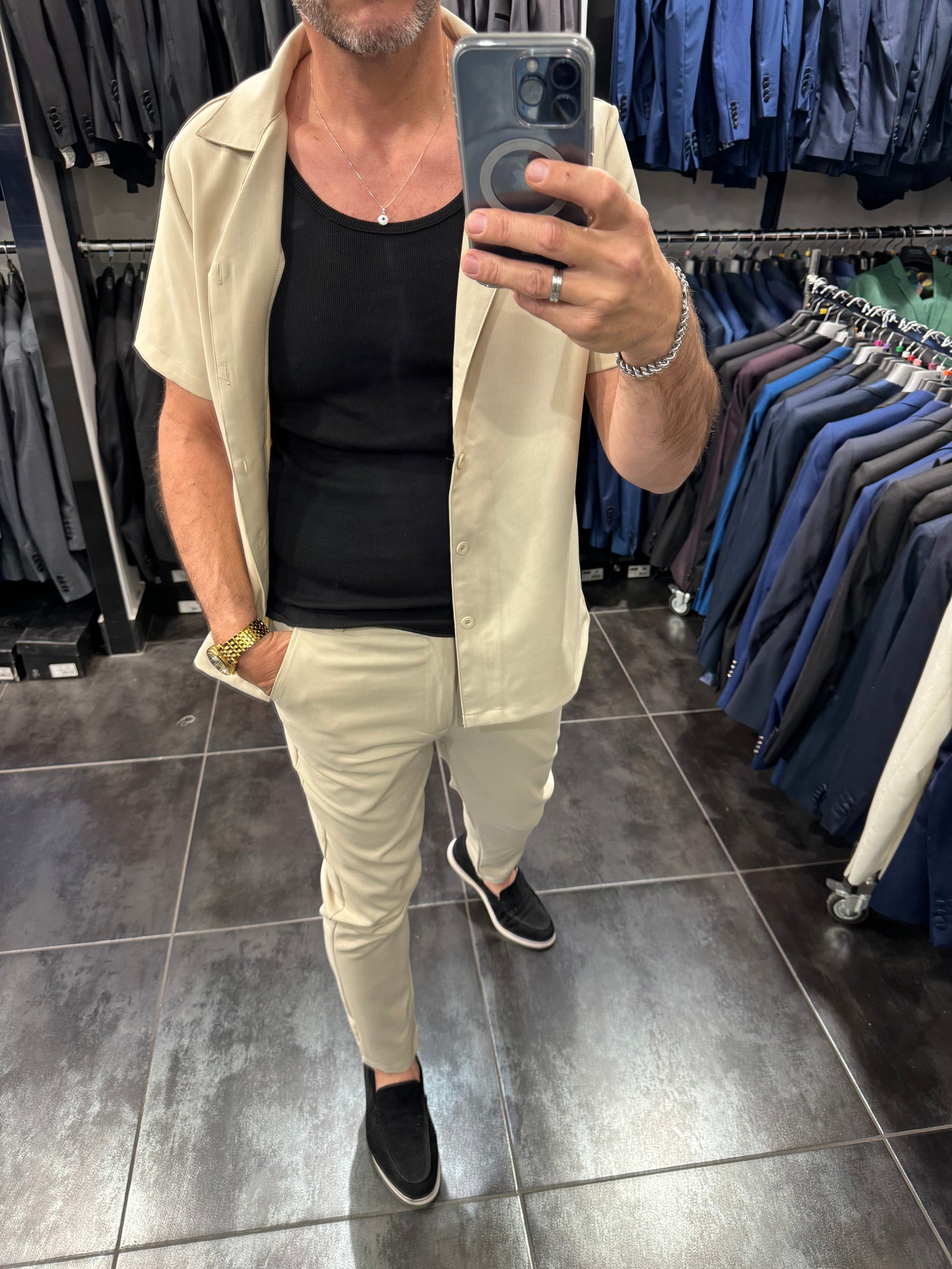 Pantalon Ibiza beige coupe ajusté