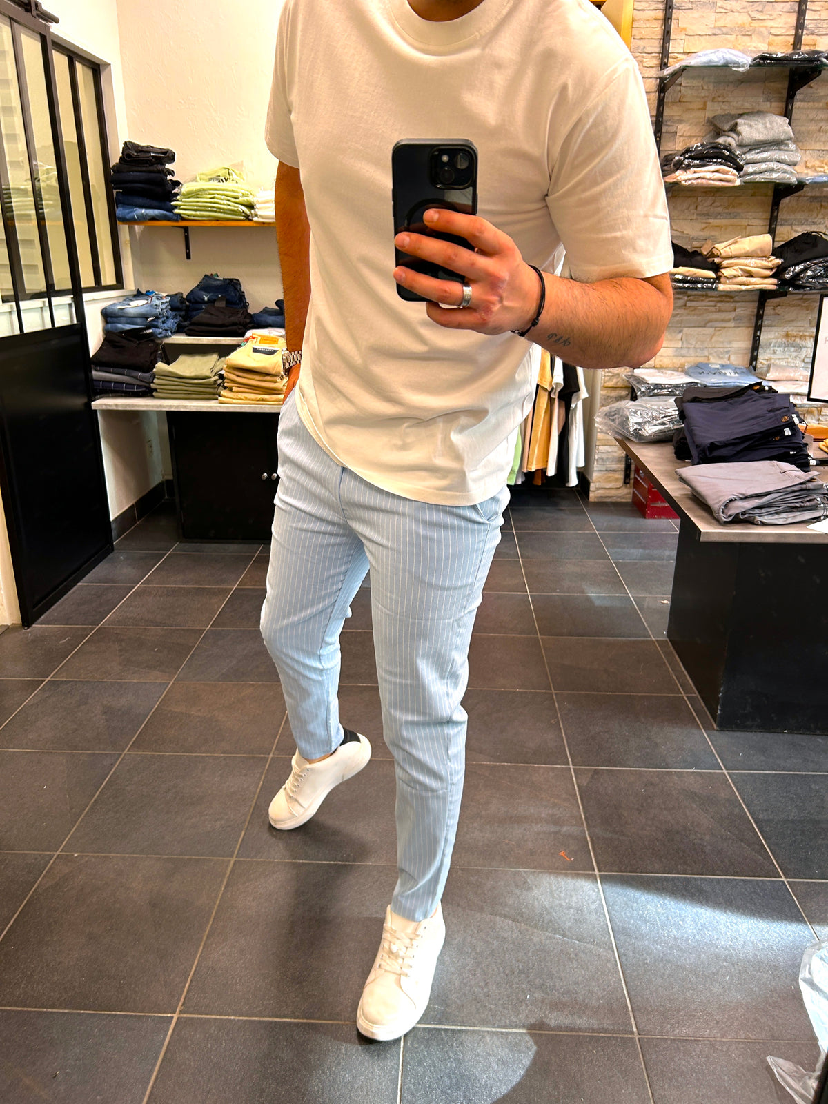 Pantalon Ciel Rayé Blanc