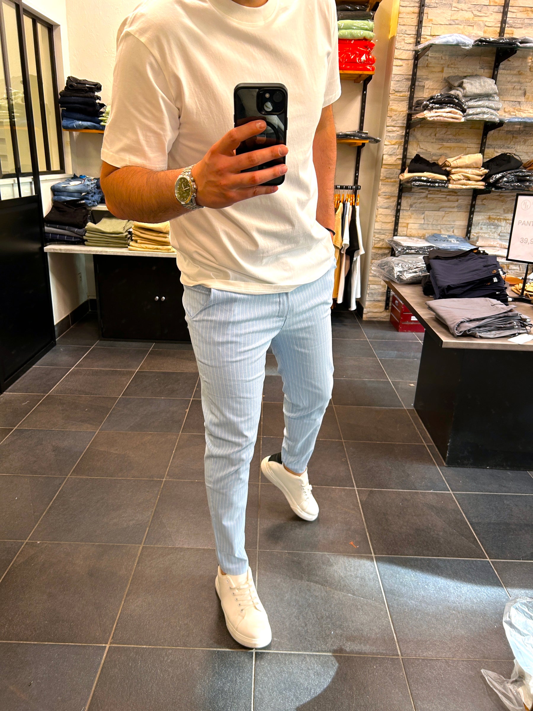 Pantalon Ciel Rayé Blanc