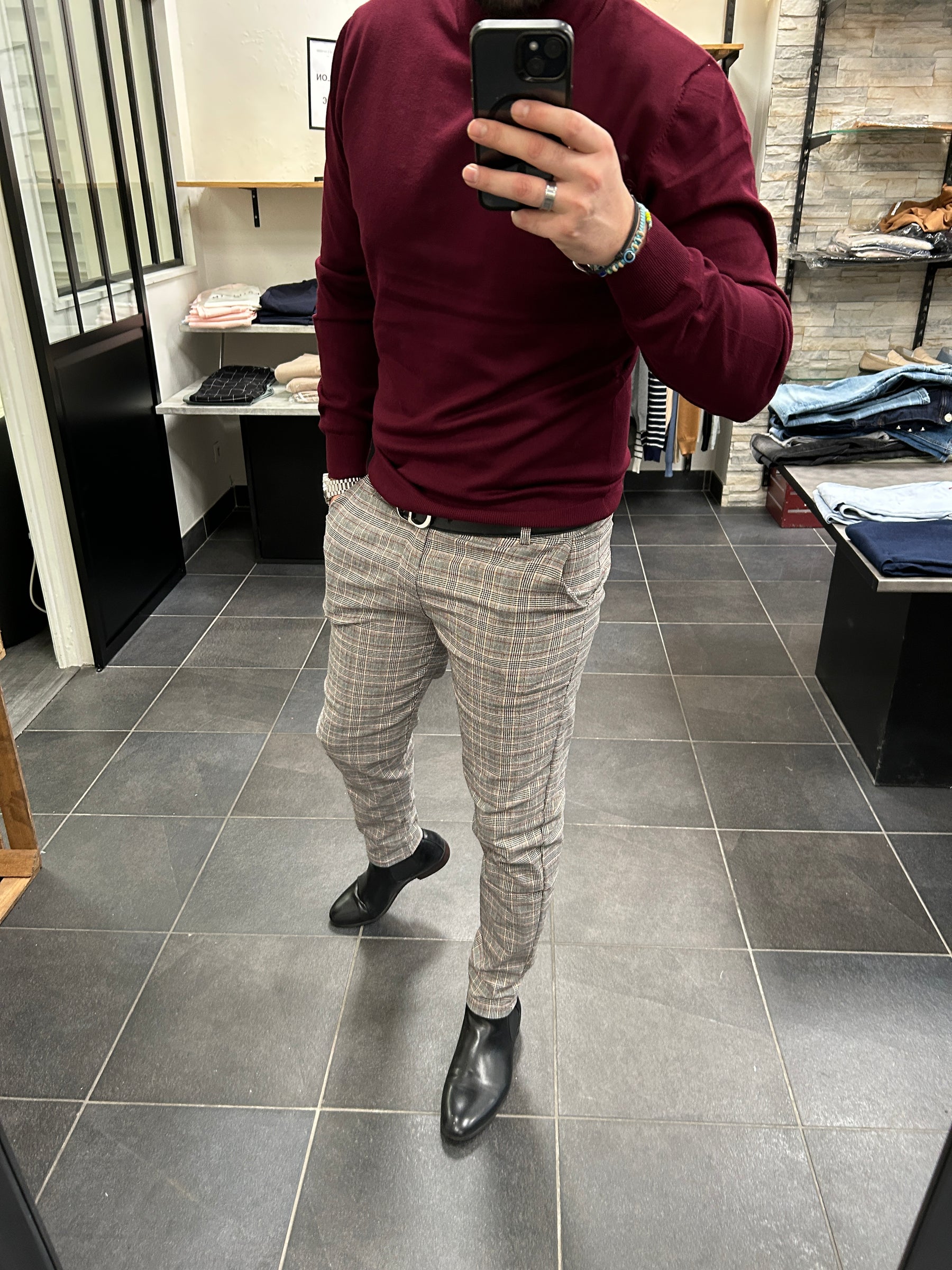 Pantalon Carreaux Gris