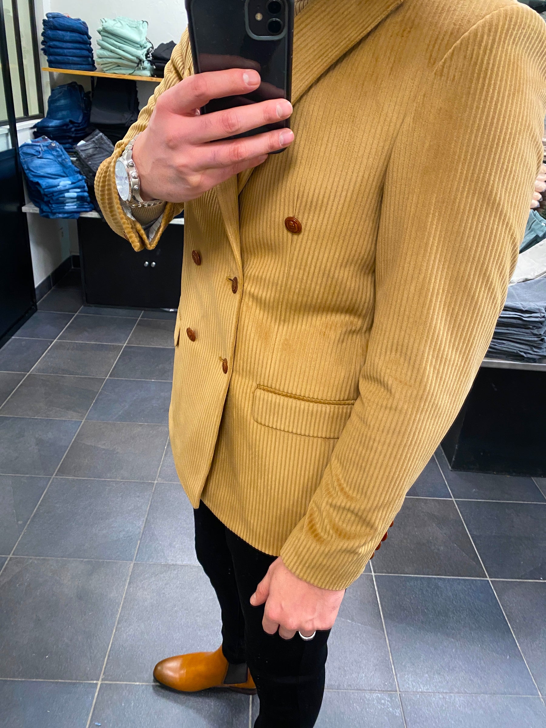 Blazer Croisé Cotelé Beige