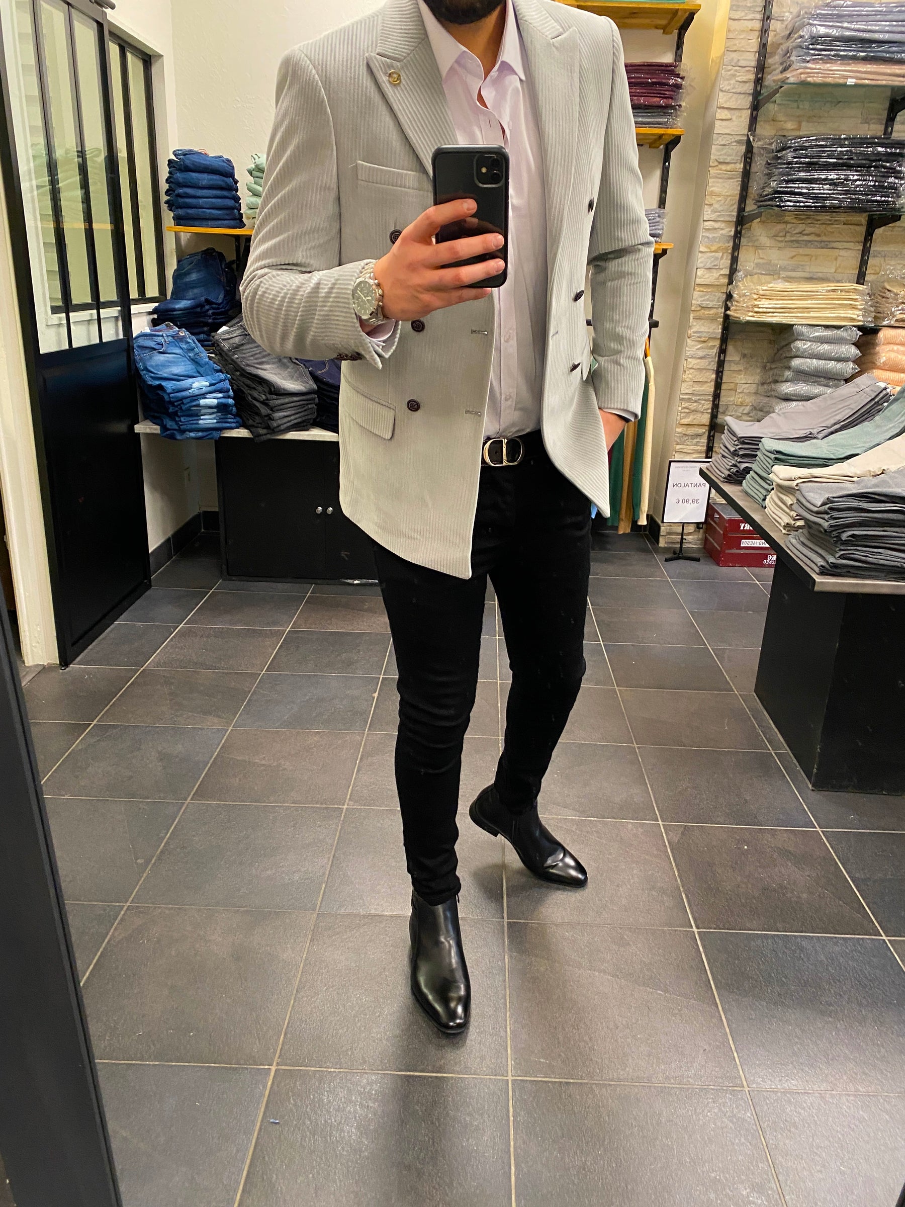 Blazer Croisé Cotelé Gris