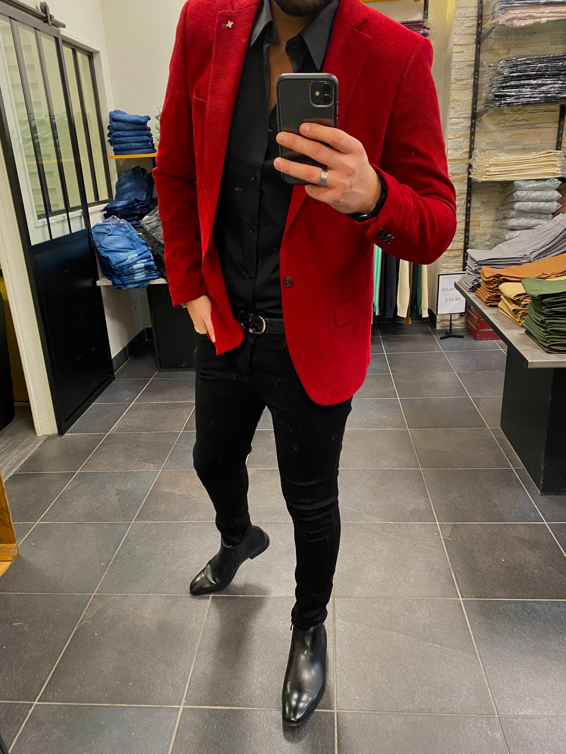 Blazer Coton Piqué Rouge