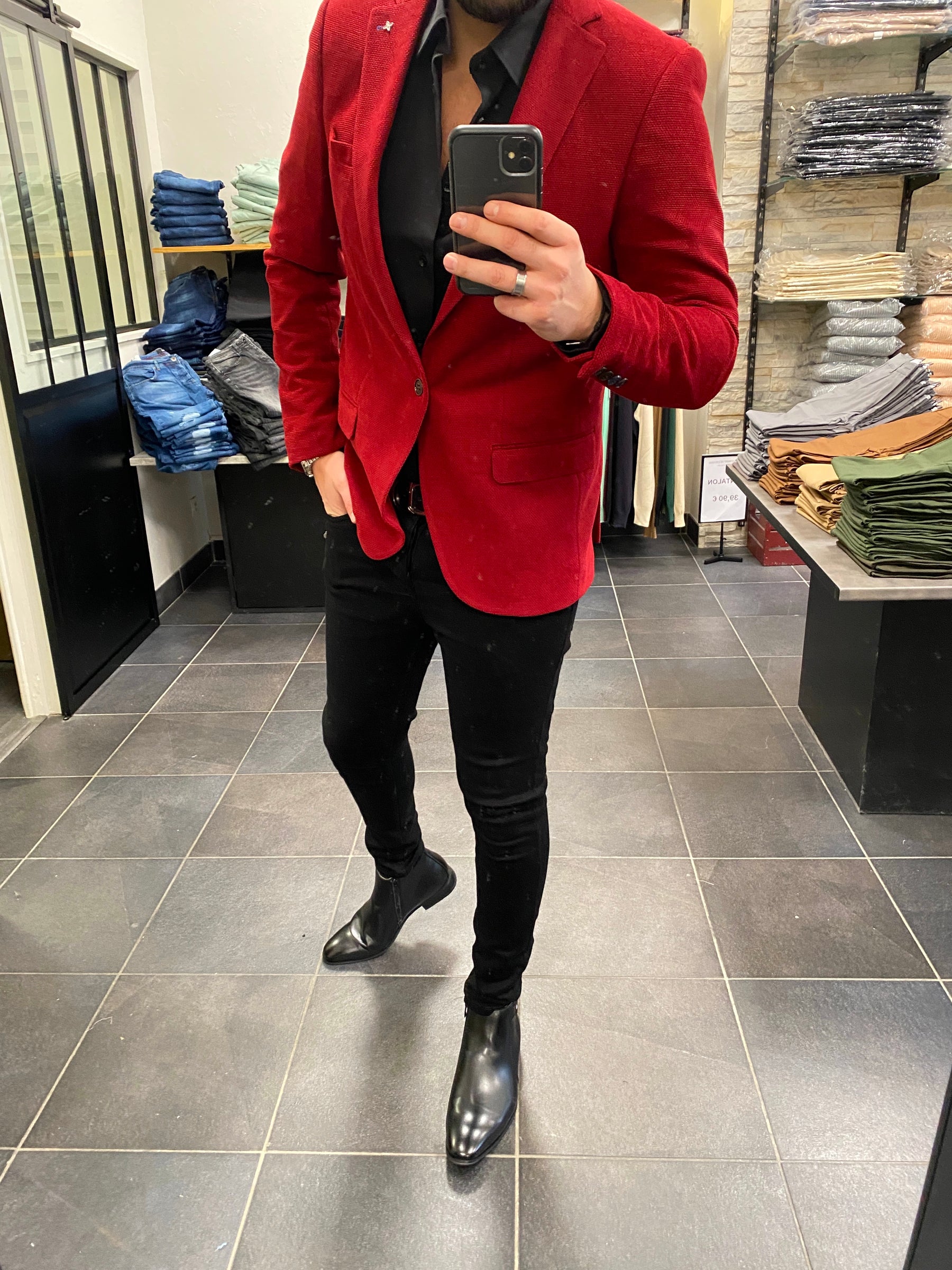 Blazer Coton Piqué Rouge