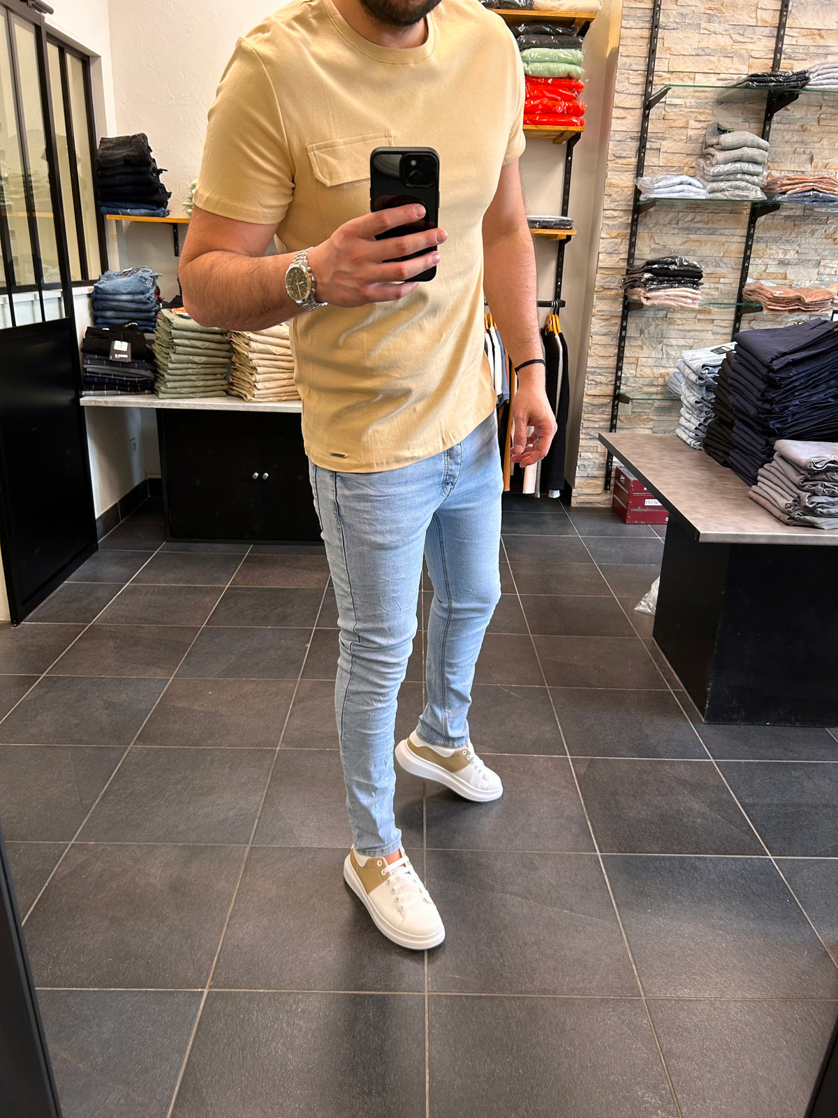 T-shirt poche Beige