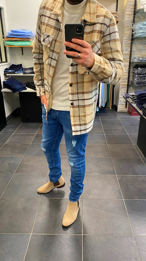 Veste Surchemise Carreaux Beige