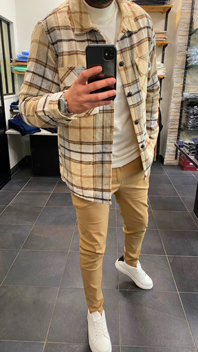 Veste Surchemise Carreaux Beige